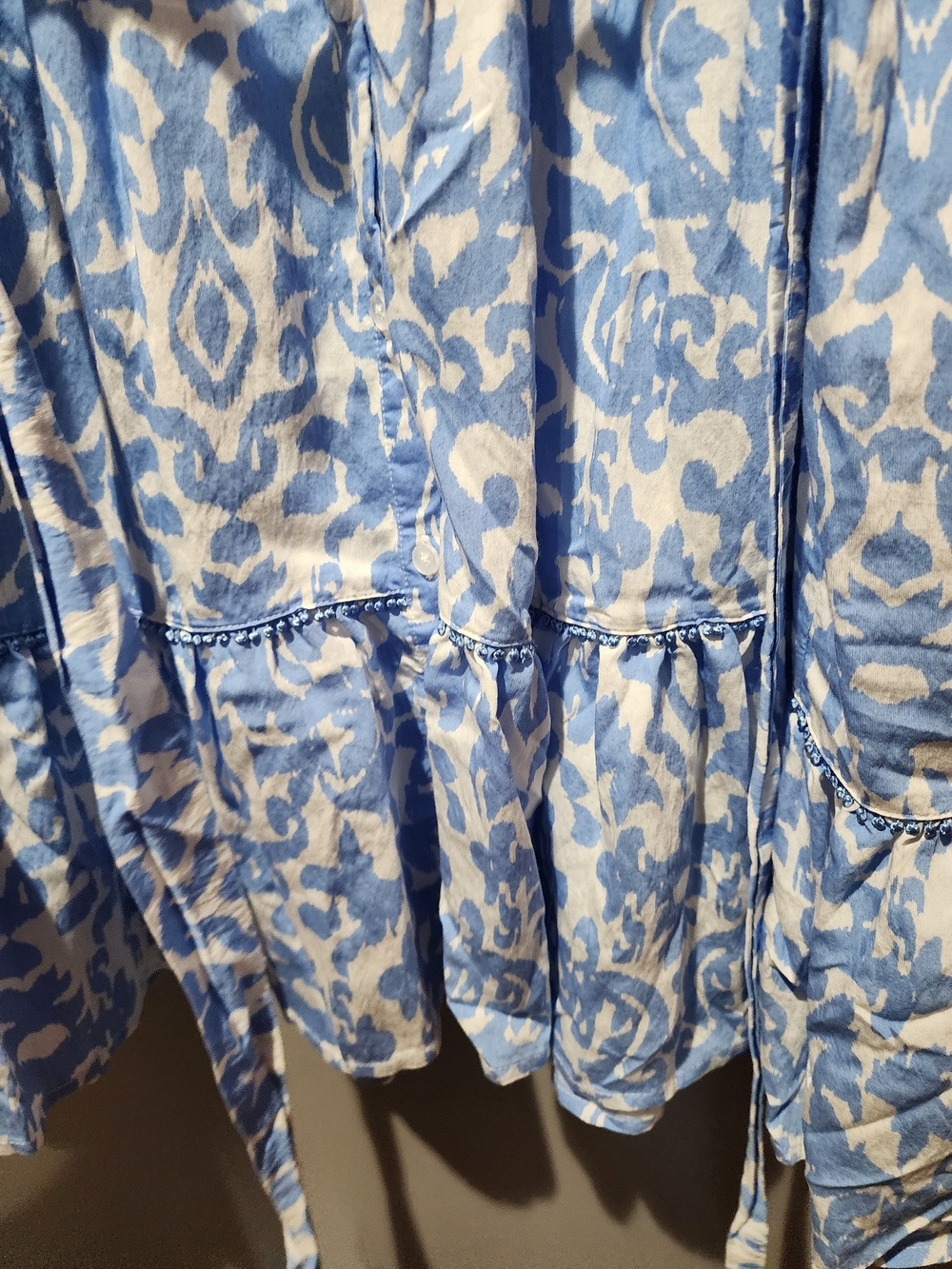 Blue and White Printed Button-Front Women's Dress - Picture 7 of 9